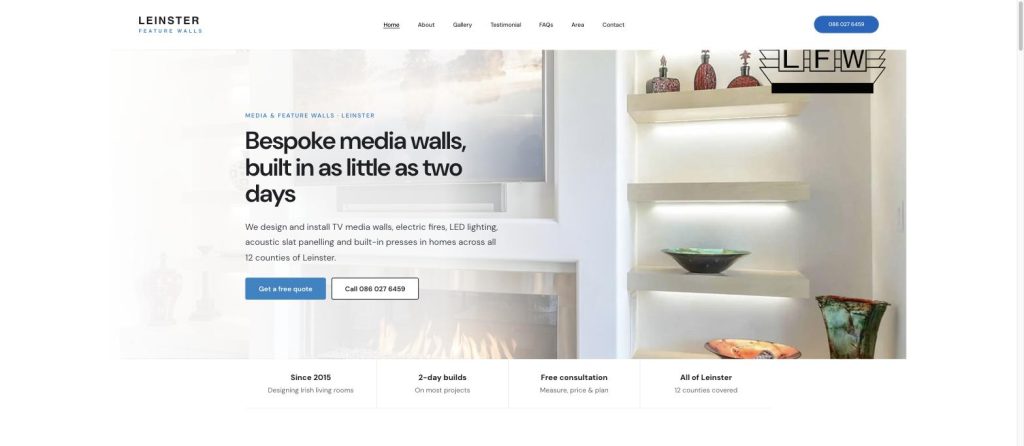 Leinster Feature Walls website, designed by Dubsbhoy Designs